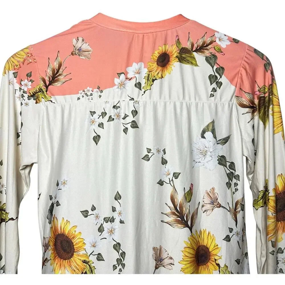 Agua Bendita Girls Sunflower Floral Rash Guard Swim Top Long Sleeve Coral 12‎